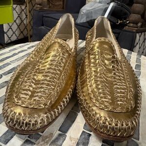 Vintage Santo Dominguez Firenze Gold Woven Leather Loafer Made in Italy Size 7.5
